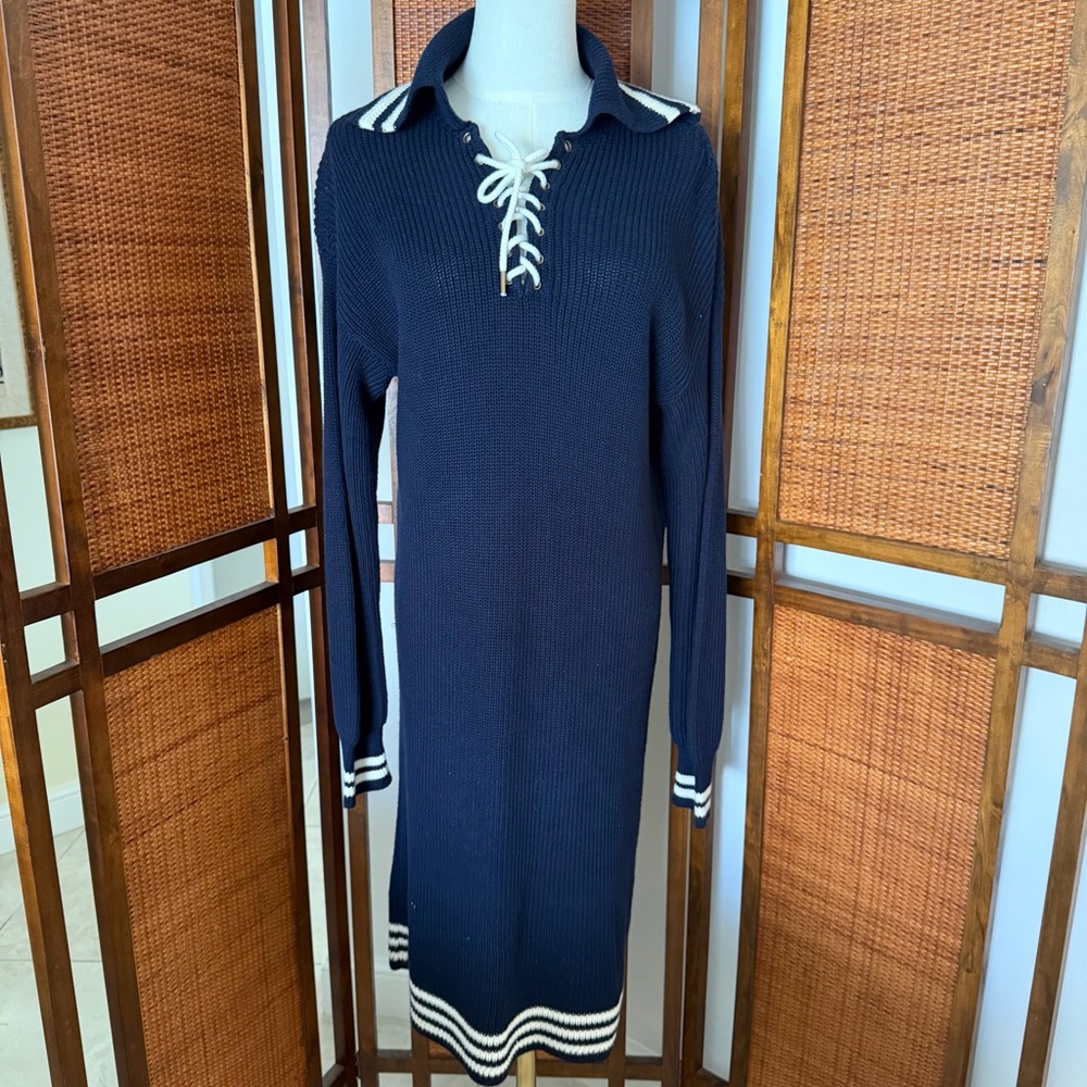 Polo by Ralph Lauren Navy and White Knit nautical Sweater dress medium